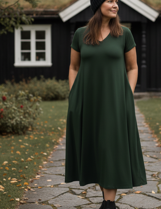 Mörkgrön Ballerina-klänning med mössa