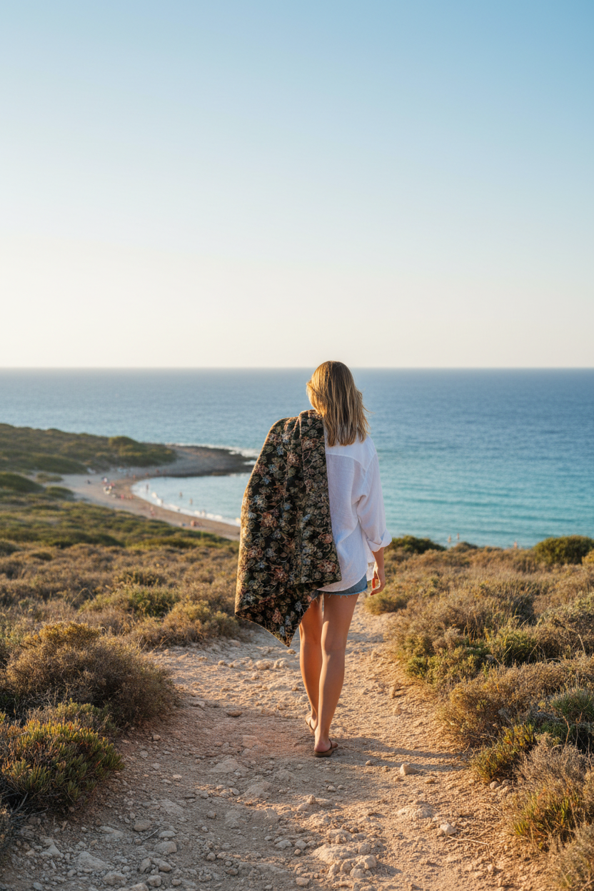 Person bär filt över axeln