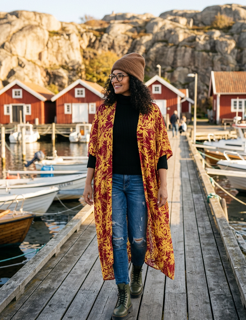 Öppen kaftan på hamnbrygga