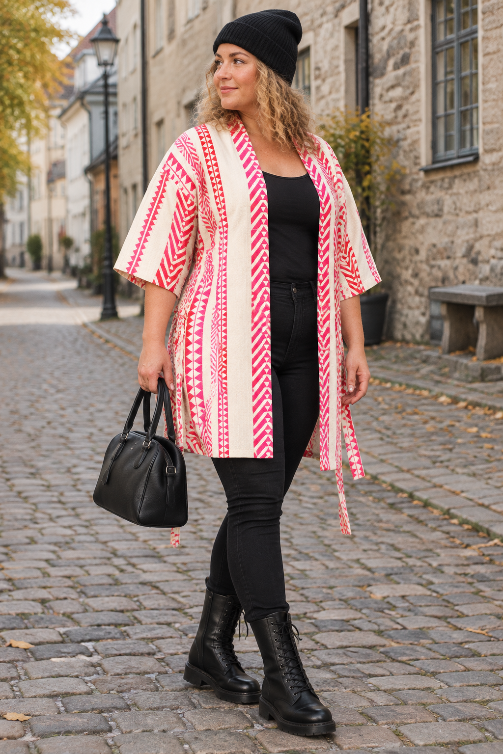 Rödrosa kimono öppen från sidan