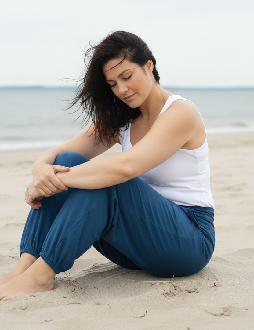 Sitter med knän uppdragna