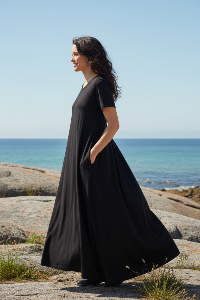 Svart A-linje klänning promenad