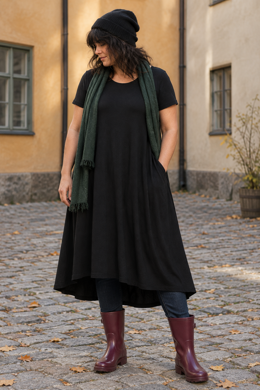 Svart Ballerina på innergård, framifrån