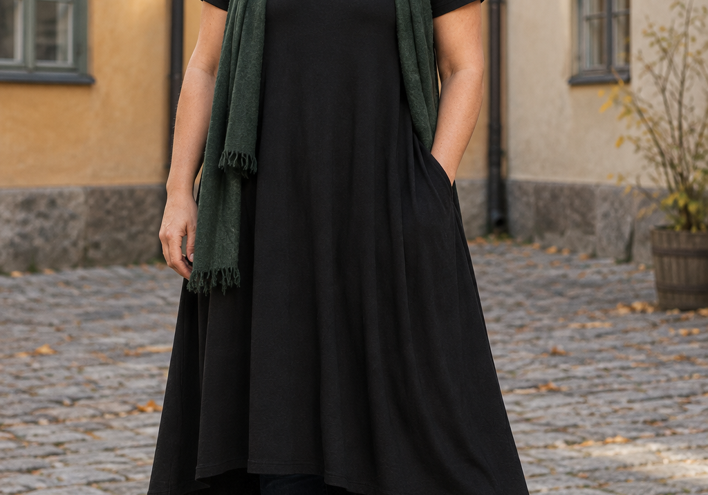 Svart Ballerina på innergård, framifrån