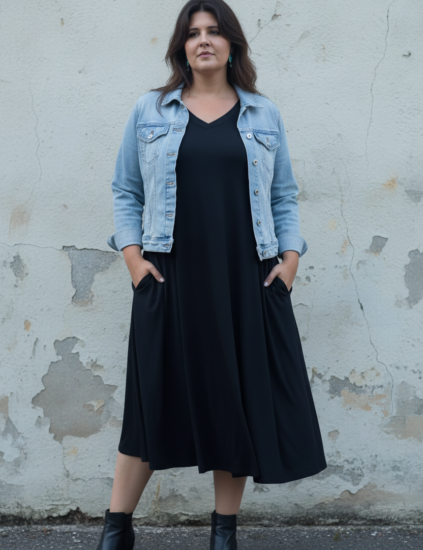 Svart V-neck med jeansjacka