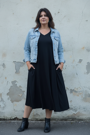 Svart V-neck med jeansjacka