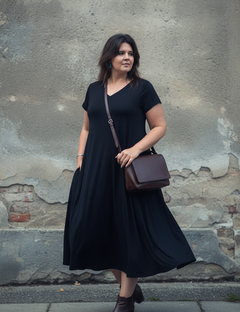 Svart V-neck med väska
