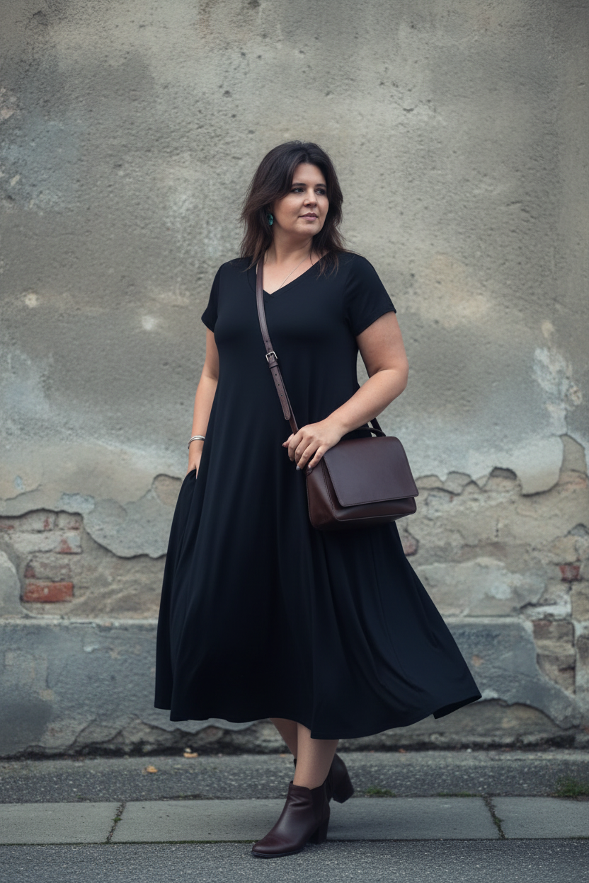 Svart V-neck med väska