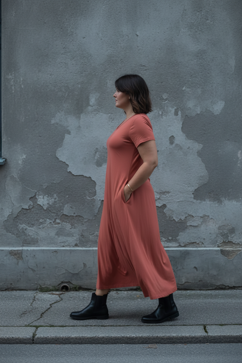 Terrakottafärgad V-neck från sidan