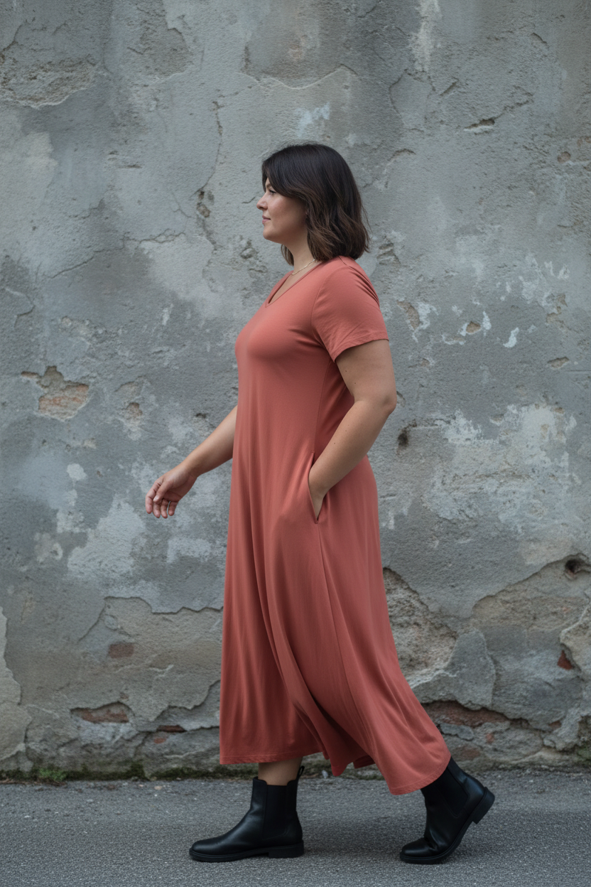 Terrakottafärgad V-neck från sidan