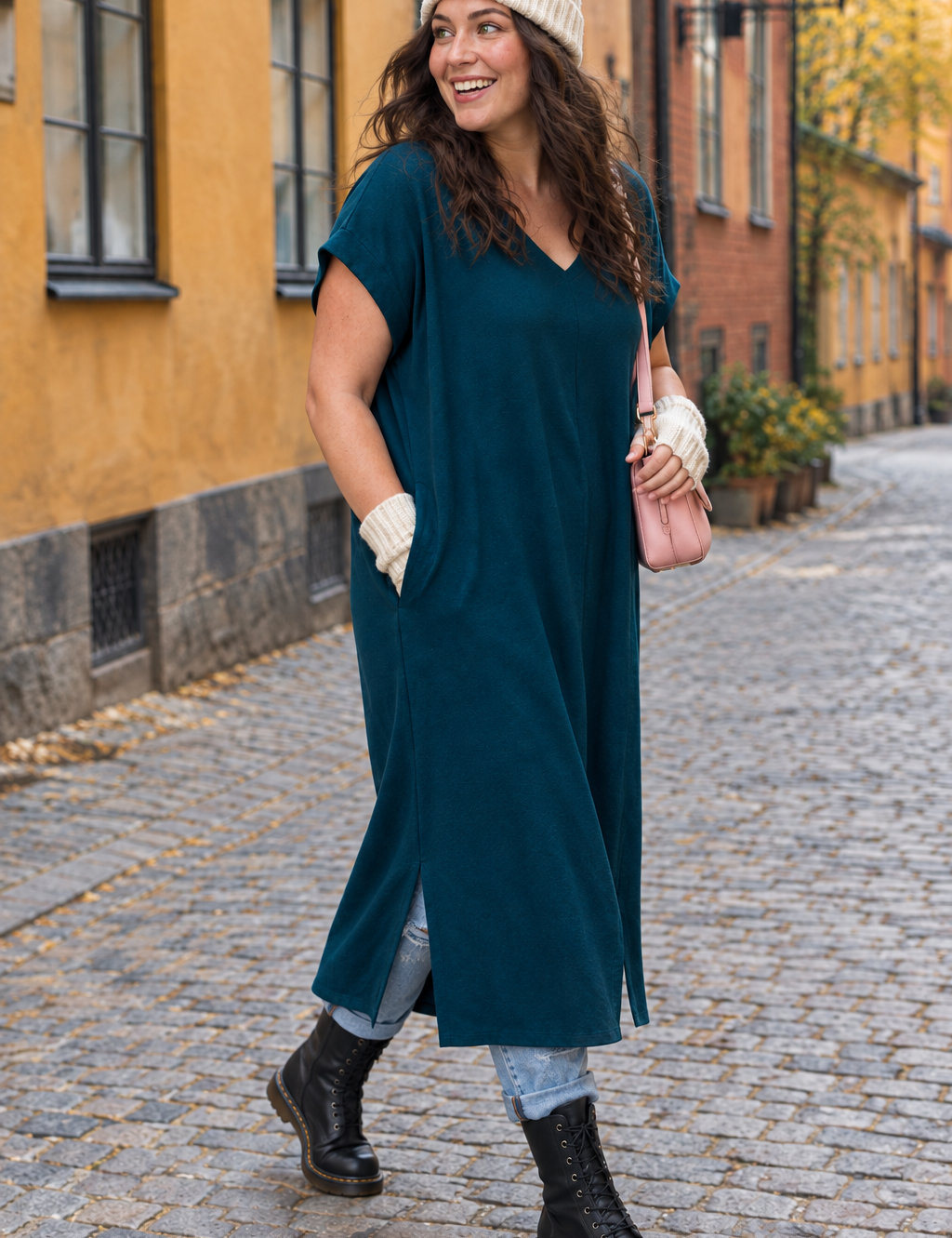 Turkos klänning med kort slits, bild 3