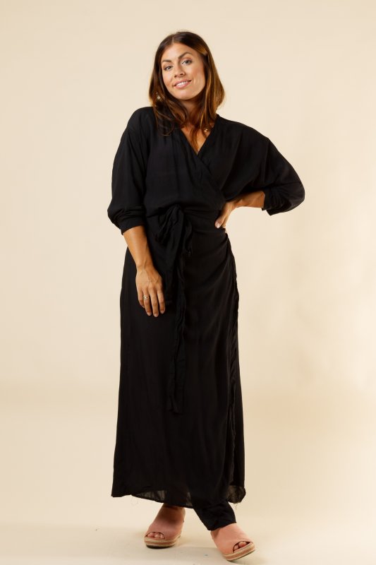 Viskan Kimono Kjole Ensfarget Svart